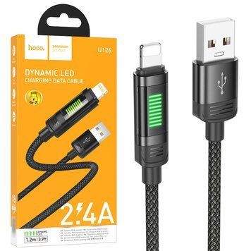 Зарядний кабель USB to Lightning з індикатором 1,2м, Hoco U126, Чорний / Кабель для зарядки телефону / Зарядний шнур 234596133 фото