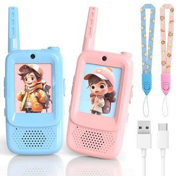 Комплект 2 шт Дитяча відео рація до 300 м, з USB, Рожевий та Блакитний / Комплект дитячих рацій / Бездротові рації для дітей 234586983 фото