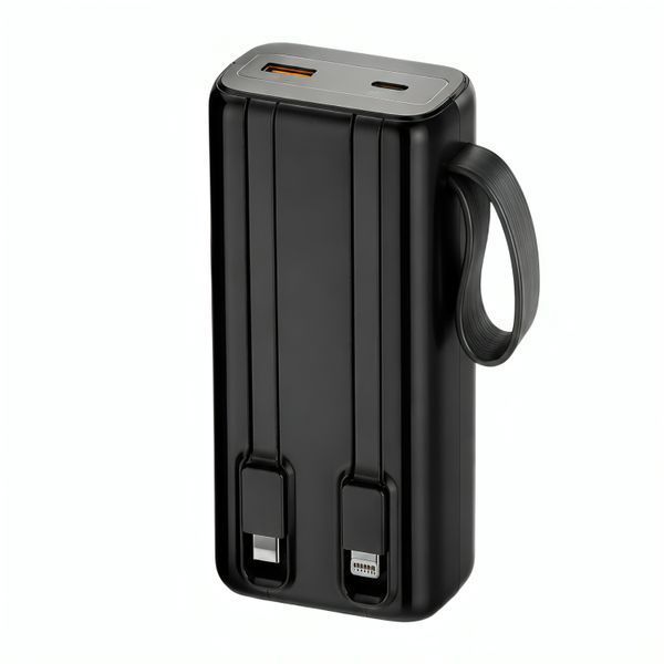 Повербанк 30000mAh з вбудованими кабелями Lightning/Type-C, 22.5W, KP-38, Чорний / Зовнішній акумулятор / Павербанк / Power Bank 234597383 фото