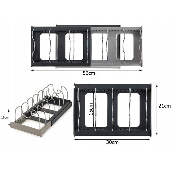 Регульований органайзер для зберігання сковорідок та кришок (30х21х16 см), DISH RACK / Підставка для кухонного посуду  234570481 фото