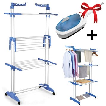 Многоярусная сушилка для белья Garment Rack With Wheels + Подарок Ручной отпариватель Steam Brusher / Складная напольная сушилка для вещей 123459786(цей артикул вірний) фото