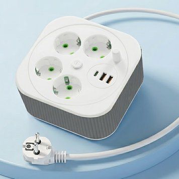 Мережевий подовжувач-фільтр 4 м, 4 розетки, 2 USB, Type-C, PNS-05, Білий / Мережевий фільтр / Розгалужувач з USB 234594953 фото