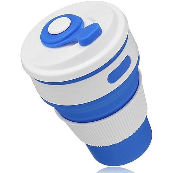 Складной стакан-кружка с крышкой Silicon Magic Cup 350 мл, Синяя / Складная термо-чашка для кофе 234562087 фото