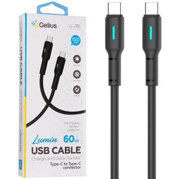 Кабель USB Type-C to Type-C, 1м, 60Вт, Gelius Lumin Lamp GP-UC100 Черный / Кабель синхронизации данных / Кабель для зарядки 345613263 фото
