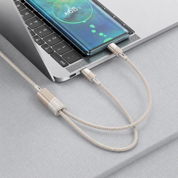 Кабель 2в1 Type-C to Type-C, Lightning, 100W, 1,2м, Hoco U139, Золотистый / Кабель быстрой зарядки / Зарядный кабель 234596135 фото