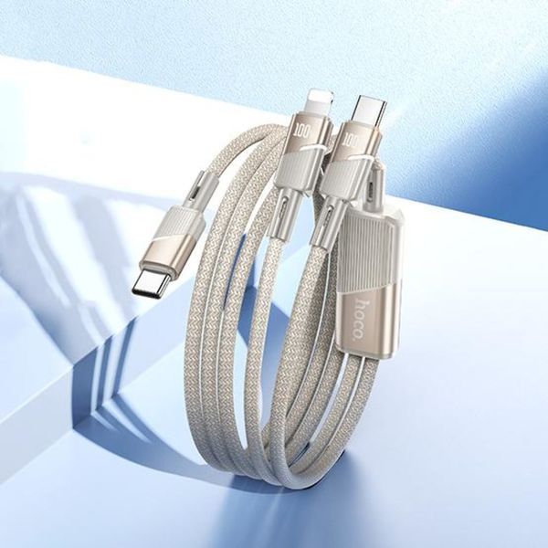 Кабель 2в1 Type-C to Type-C, Lightning, 100W, 1,2м, Hoco U139, Золотистый / Кабель быстрой зарядки / Зарядный кабель 234596135 фото