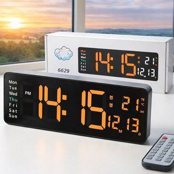 Настенные часы с пультом (32&times;10,5см), от USB и батарейки, 6629, Черный / Электронные настольные часы 234586749 фото