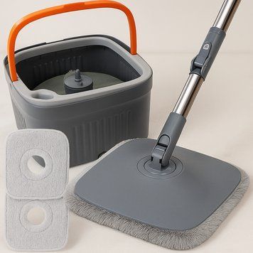 Швабра з безконтактним віджимом та відром (5,8 л) + 2 насадки / Комплект швабра з відром для прибирання 234569419 фото