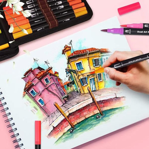 Двосторонні акварельні маркери в пеналі 48 шт, Color pencil / Набір скетч-маркерів для малювання 234570552 фото