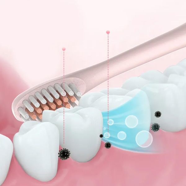 Ультразвукова зубна щітка з 4-ма насадками, на акумуляторі, Х-3, Рожева /  Бездротова щітка для чищення зубів / Електрощітка 234566625 фото
