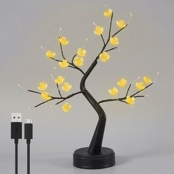 Декоративное дерево светильник на батарейках и от USB, Желтое / Настольный светильник ночник 234574717 фото