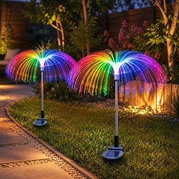 Комплект 2шт Садовий ліхтар Медуза RGB 80см на сонячній енергії 234568493(связка) фото