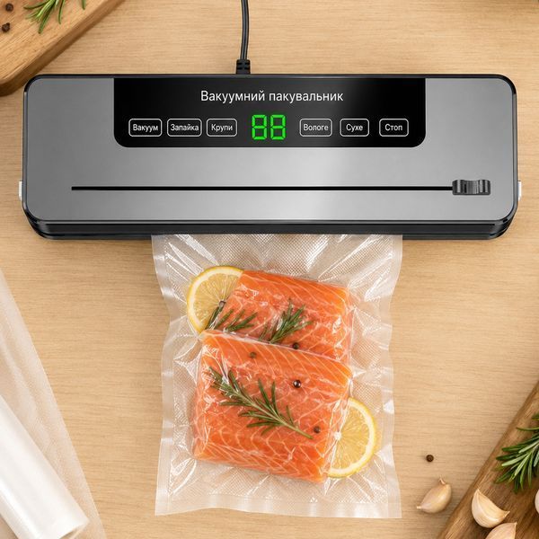 Вакуумный упаковщик + Вакуумные пакеты 5 м*30 см / Бытовой вакууматор для еды / Кухонный вакууматор для мяса 234582996( артикул вірний ) фото