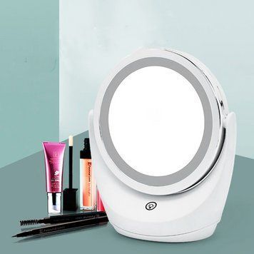 Дзеркало для макіяжу з LED підсвічуванням з USB, LAMP, Біле / Портативне настільне кругле дзеркало 234565918 фото