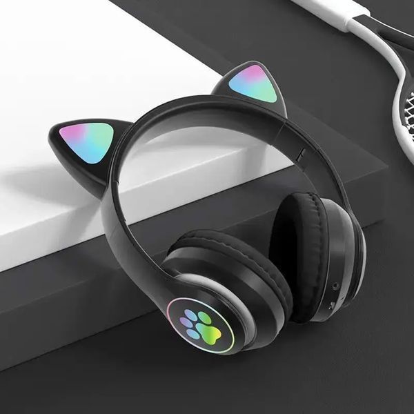 Наушники с ушками VZV-23M + Карта памяти на 32GB / Детские наушники с микрофоном и цветной подсветкой, Черные / Bluetooth наушники 234562055(цей артикул вірний) фото
