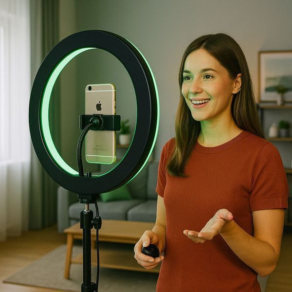 Кільцева лампа 30 см, від USB, MJ 300 Soft Ring Light + Штатив 0,66-2 м / Світлодіодна LED лампа / Кільцева RGB лампа з тримачем для телефону 234561666(_цей артикул вірний) фото