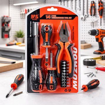 Набір викруток 14в1 з плоскогубцями та бітами Screwdriver / Набір інструментів / Викрутки +набір біт хрестові, шліцеві, зірочка 234592897 фото