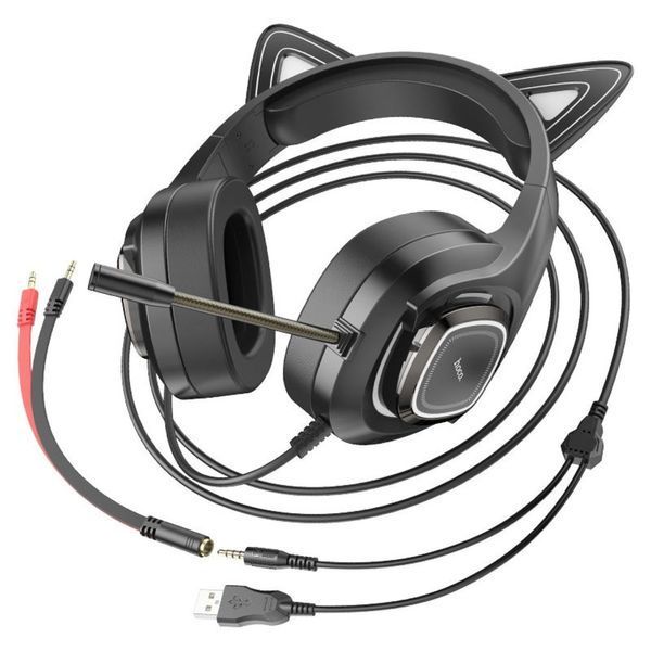 Игровые наушники с микрофоном, USB + 3.5 мм, RGB LED, кабель 2 м, Hoco W107 / Накладные наушники проводные / Наушники для ПК 234586510 фото Игровые наушники с микрофоном, USB + 3.5 мм, RGB LED, кабель 2 м, Hoco W107 / Накладные наушники проводные / Наушники для ПК 234586510 фото