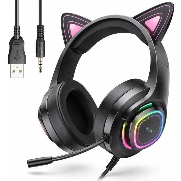 Игровые наушники с микрофоном, USB + 3.5 мм, RGB LED, кабель 2 м, Hoco W107 / Накладные наушники проводные / Наушники для ПК 234586510 фото Игровые наушники с микрофоном, USB + 3.5 мм, RGB LED, кабель 2 м, Hoco W107 / Накладные наушники проводные / Наушники для ПК 234586510 фото