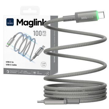 Магнитный кабель для быстрой зарядки телефона USB-C на USB-C, 100Вт, 1м, WIWU Wi-C084, Серый / Зарядный шнур для смартфона 234588498 фото