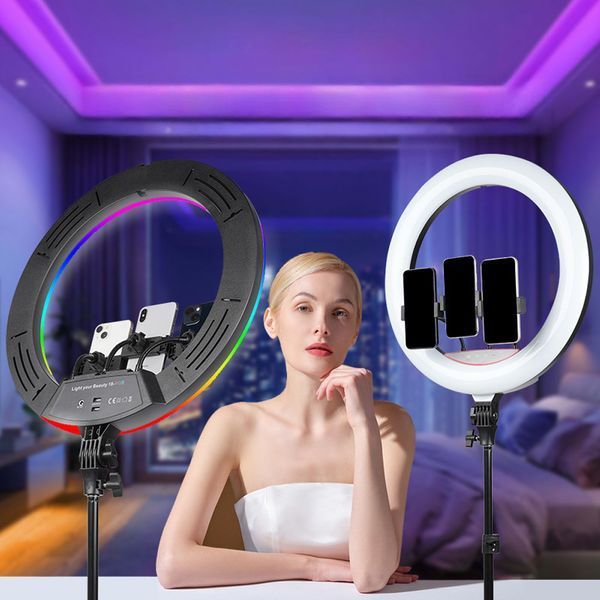 Кільцева лампа RGB 45 см, MJ45 + Штатив 0,66-2м + Пульт блютуз / Професійна світлодіодна лампа для селфі / Кільцевий освітлювач 234565637 (цей артикул вірний) фото