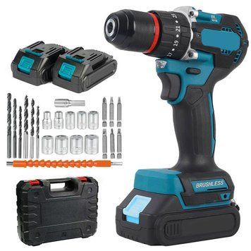 Аккумуляторный шуруповерт с набором бит и сверл + 2 АКБ 36V, Синий / Беспроводная дрель-шуруповерт 234586758 фото