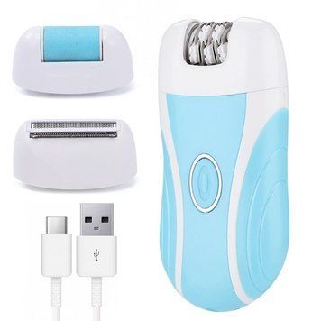 Жіночий епілятор 3в1 від USB, Boxili, Блакитний / Бездротовий епілятор для тіла / Акумуляторний епілятор триммер 234590649 фото