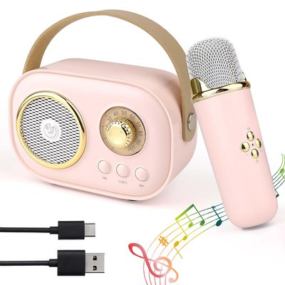 Бездротова Bluetooth колонка для караоке + мікрофон, Рожевий / Портативне міні караоке на акумуляторі 234570388 фото