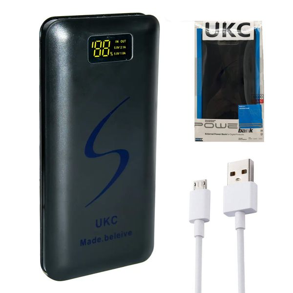 Power Bank 30000 mAh із LCD дисплеєм, UKC, Чорний / Портативний зарядний пристрій 234563584 фото