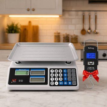 Торговые весы 50 кг от сети и аккумулятора DT 809 + Весы кантер до 50 кг ACS WH A08 / Электронные весы с дисплеем и памятью  234577821 фото