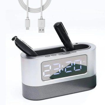 Настольные электронные часы подставка для канцелярии LL-038 с USB, Синяя подсветка / Часы органайзер 123462765 фото