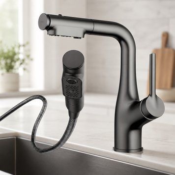 Змішувач для кухні з висувним виливом, 360&deg;, Faucet CR-8429, Чорний / Кран на кухонну мийку / Висувний змішувач для мийки 234595734 фото