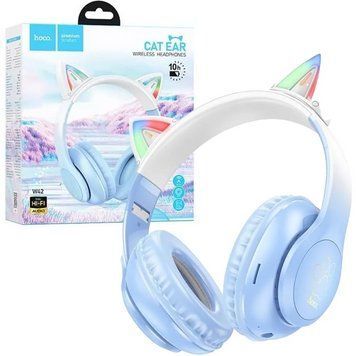 Беспроводные Bluetooth наушники W42 Cat Ear, Голубые / Накладные наушники с ушками / Блютуз наушники 234569408 фото