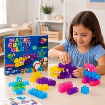 Дитячий силіконовий конструктор 40 деталей, Magic Gummy Bloc / М'який конструктор для дітей / Сенсорний конструктор 234597818 фото