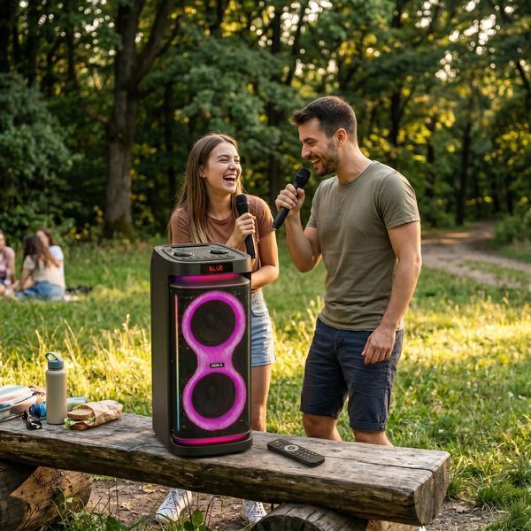 Акустична Bluetooth колонка + 2 мікрофони, 80 Вт, Bluetooth, USB, GD-2890, Чорна / Бездротова колонка / Портативна колонка 234593013 фото