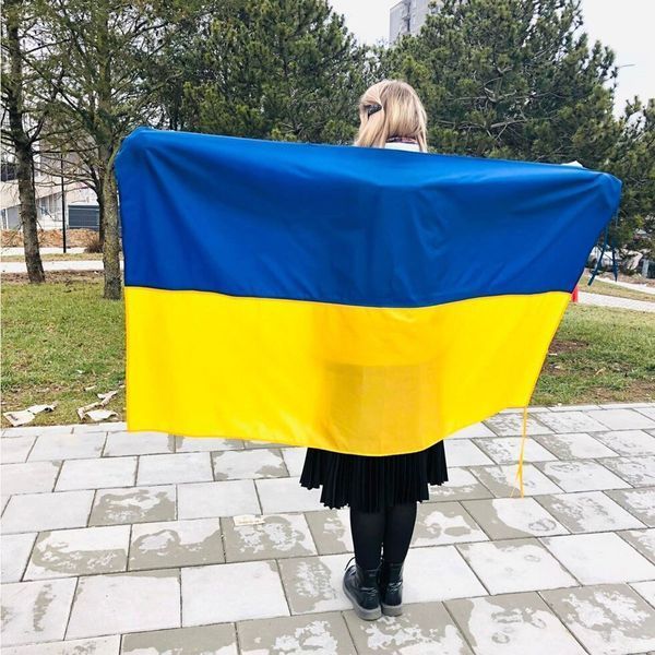 Флаг Украины + Флаг УПА / Большой флаг Украины из ткани / Тканевый флаг Украины на стену и рукоятку 234565211(цей артикул вірний) фото