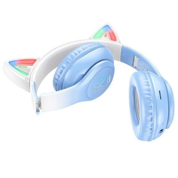 Беспроводные Bluetooth наушники W42 Cat Ear, Голубые / Накладные наушники с ушками / Блютуз наушники 234569408 фото
