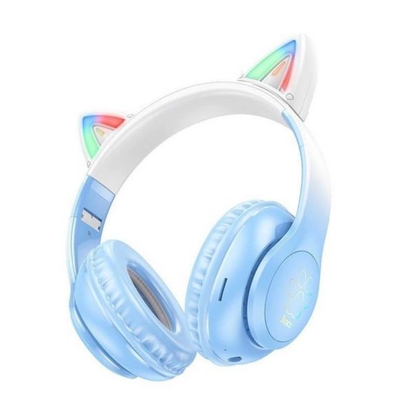Беспроводные Bluetooth наушники W42 Cat Ear, Голубые / Накладные наушники с ушками / Блютуз наушники 234569408 фото
