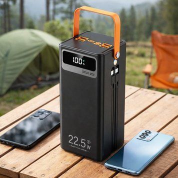 Повербанк на 40000 мАч со встроенными кабелями, 4хUSB, 22,5 Вт, TUGII Y104, Черный / Power Bank с фонариком / Павербанк 234587918 фото