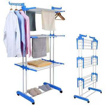 Багатоярусна сушарка для білизни до 40 кг (172х73х64 см) Garment Rack With Wheels / Складна підлогова сушарка для речей 123459786 фото