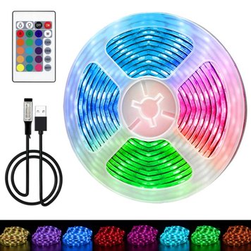 Светодиодная LED лента с Bluetooth, 5м, 5050, от USB и пультом управления / Самоклеющаяся RGB подсветка / Силиконовая лента 234567588 фото