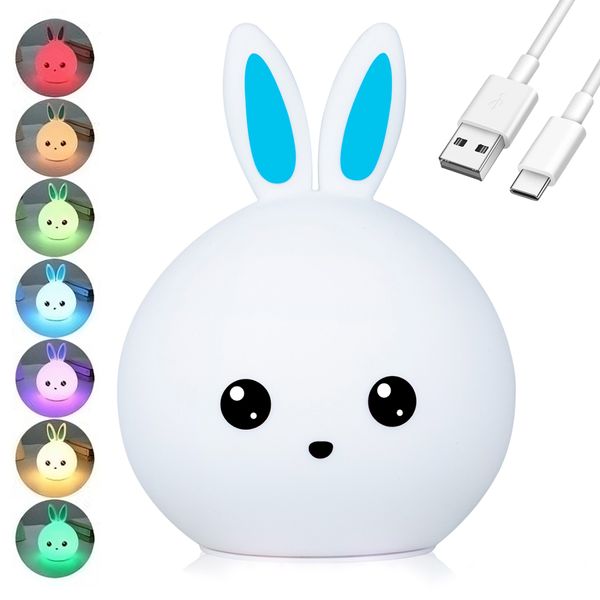 Дитячий USB світильник нічник "Зайчик", 7 режимів, Rabbit Soft Touch / Силіконовий нічник з вбудованим акумулятором 234565073 фото