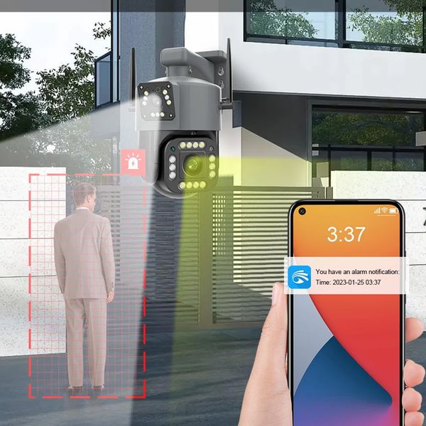 Вулична IP камера відеоспостереження з 2 об'єктивами, 8Мп, Qettopo V380 / Поворотна подвійна WiFi камера з нічною зйомкою 234572323 фото