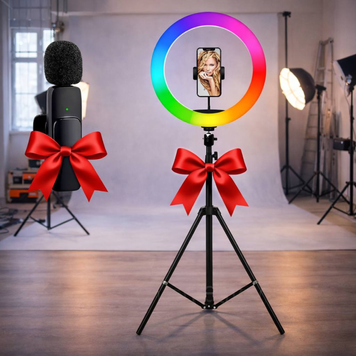 Кольцевая RGB лампа 26см, MJ260 + Штатив для лампы + Микрофон K8 / Цветная лампа для фото и видео 234562091(артикул вірний) фото
