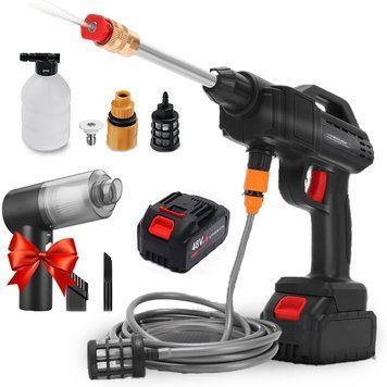 Аккумуляторная мойка высокого давления 30V + Автомобильный пылесос Vacuum cleaner / Мини мойка для авто / Распылитель воды для мойки авто 234569720(цей артикул вірний) фото