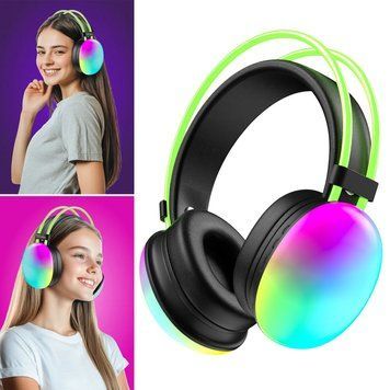 Bluetooth наушники беспроводные с RGB подсветкой, PD1, Серый / Блютуз наушники накладные / Игровые наушники 234576574 фото