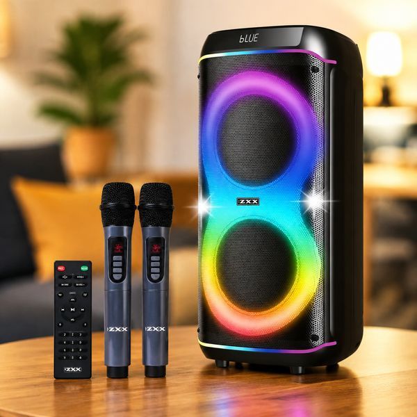 Портативная колонка Bluetooth, 80Вт, 2x8" 2 микрофона, пульт, ZXX-8085, Черная / Bluetooth колонка караоке / Колонка с микрофонами 234595740 фото Портативная колонка Bluetooth, 80Вт, 2x8" 2 микрофона, пульт, ZXX-8085, Черная / Bluetooth колонка караоке / Колонка с микрофонами 234595740 фото