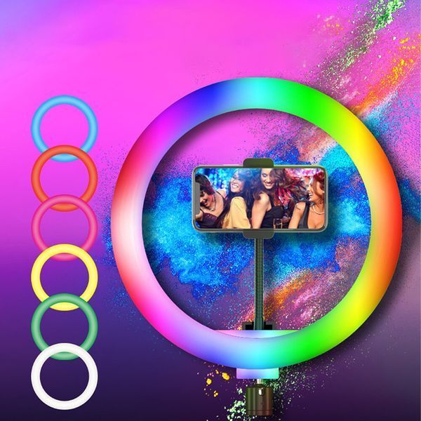 Кільцева RGB лампа 26см, MJ260 + Штатив для лампи + Мікрофон K8 / Кольорова лампа для фото та відео 234562091(артикул вірний) фото