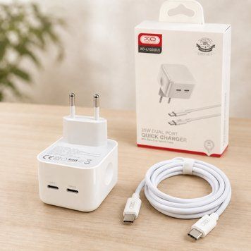 Мережевий зарядний пристрій 35W, 2&times;USB-C, PPS, XO L102, Білий / Мережевий зарядник / Зарядний блок з кабелем Type-C 234583069 фото