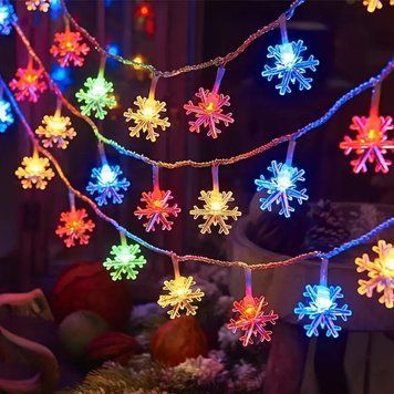 Гірлянда Сніжинки, від батарейок, 3 м, 20 LED, Різнокольоровий / Світлодіодна гірлянда новорічна / LED гірлянда 23458856202 фото